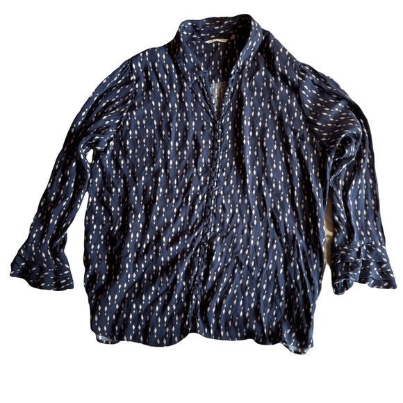 Soft Surroundings Flare Ruffle Sleeves Button Up Blouse, Navy White, Size 2X - Picture 1 of 12
